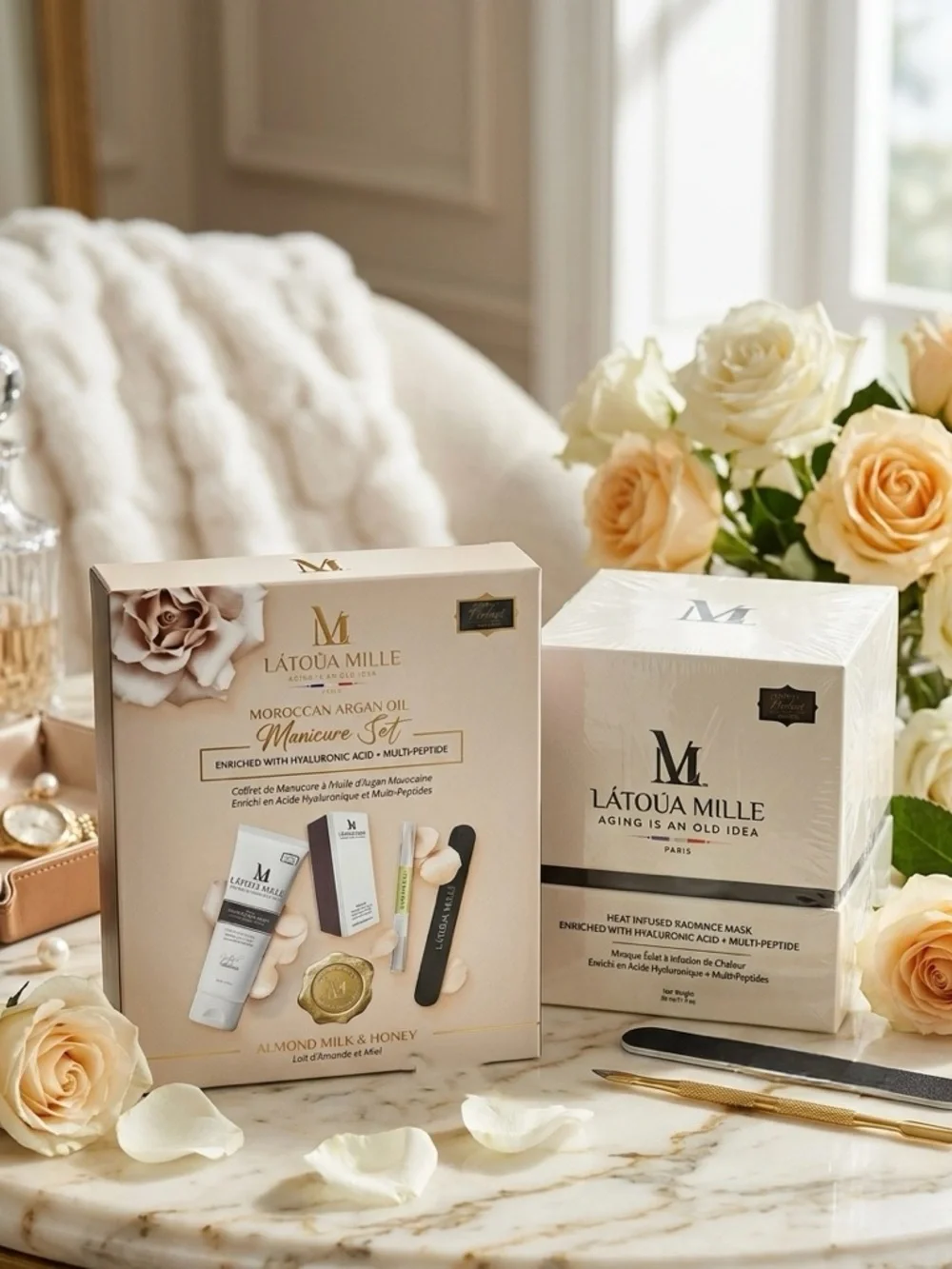L'ATOUA MILLE Moroccan Argan Oil Manicure Set & Heat Infused Radiance Mask - Picture 1 of 4